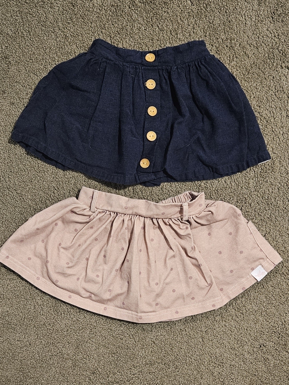 SweetHoney Navy Button-Front Skirt & Blush Polka Dot Skort Set